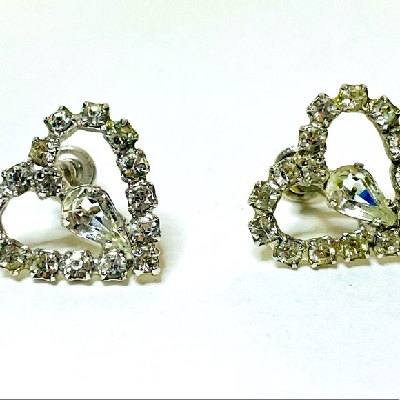 Vtg  Sterling/CZ “Jay Flex” stamped screw back heart 1/2” earrings - Picture 1 of 5